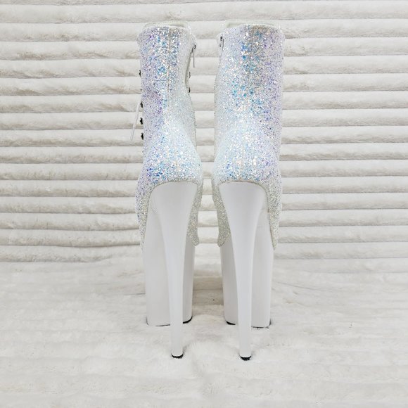 White Ice UV Glitter 8" Platform Heel Ankle Boots Flamingo - Picture 8 of 12